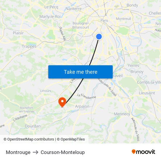 Montrouge to Courson-Monteloup map