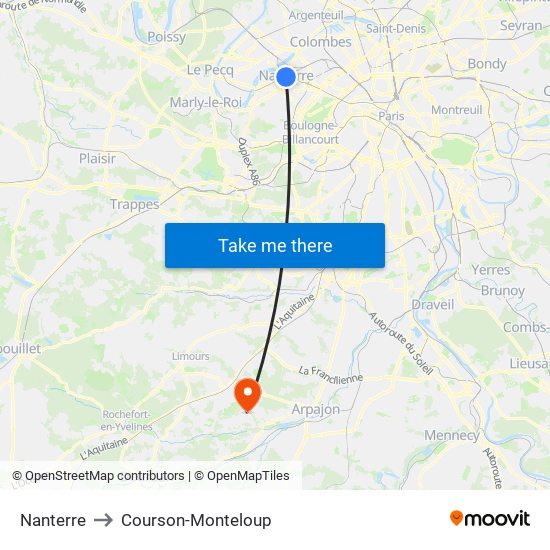 Nanterre to Courson-Monteloup map