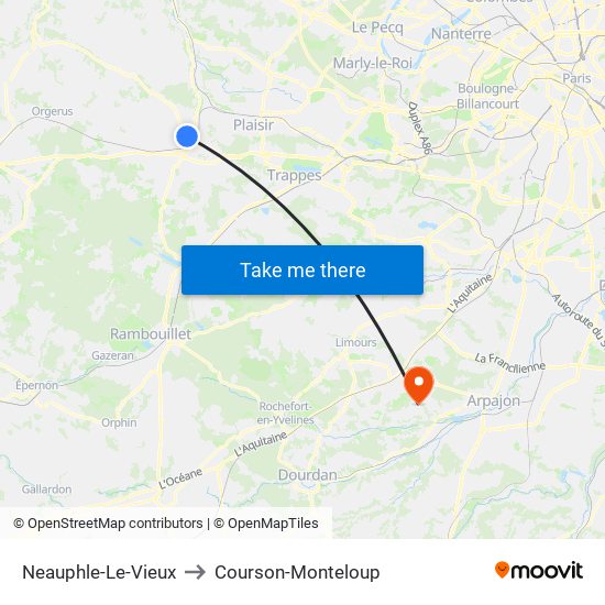 Neauphle-Le-Vieux to Courson-Monteloup map