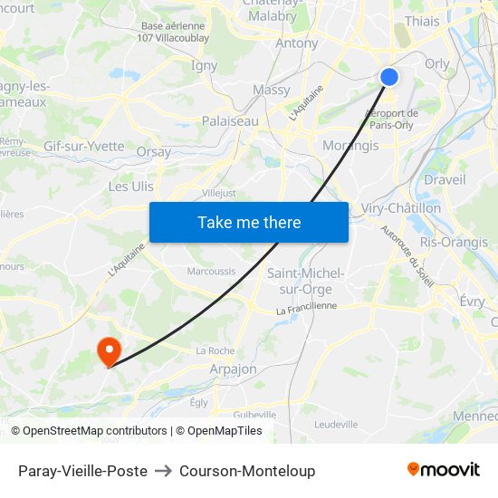 Paray-Vieille-Poste to Courson-Monteloup map