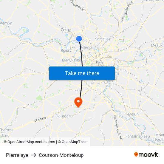 Pierrelaye to Courson-Monteloup map