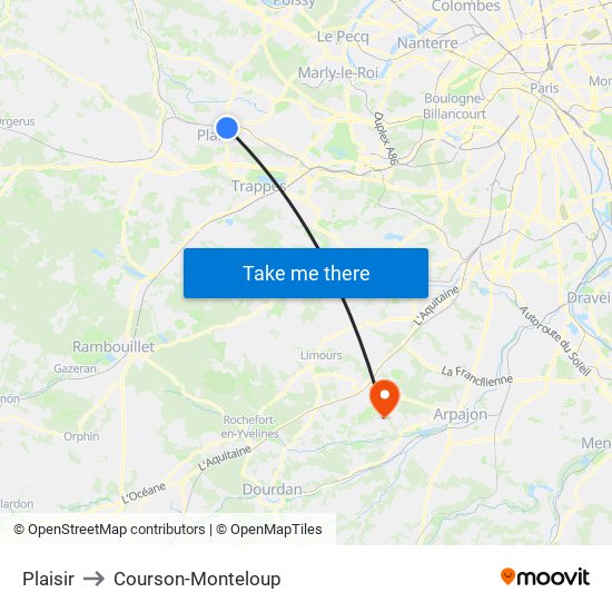 Plaisir to Courson-Monteloup map