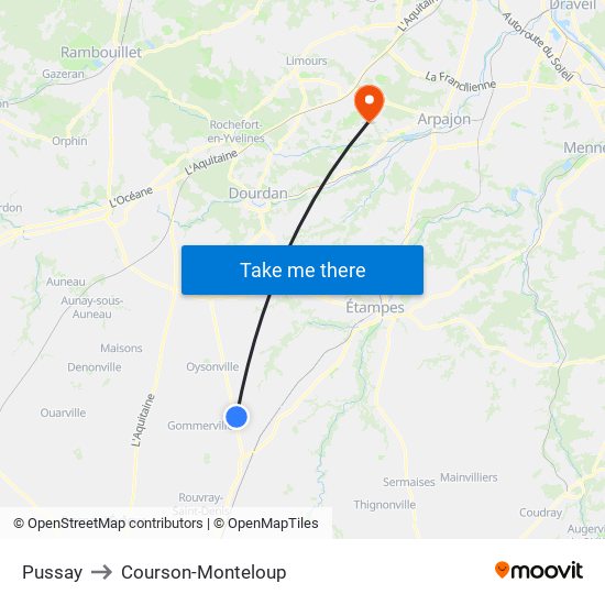 Pussay to Courson-Monteloup map