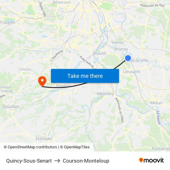 Quincy-Sous-Senart to Courson-Monteloup map