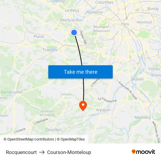 Rocquencourt to Courson-Monteloup map