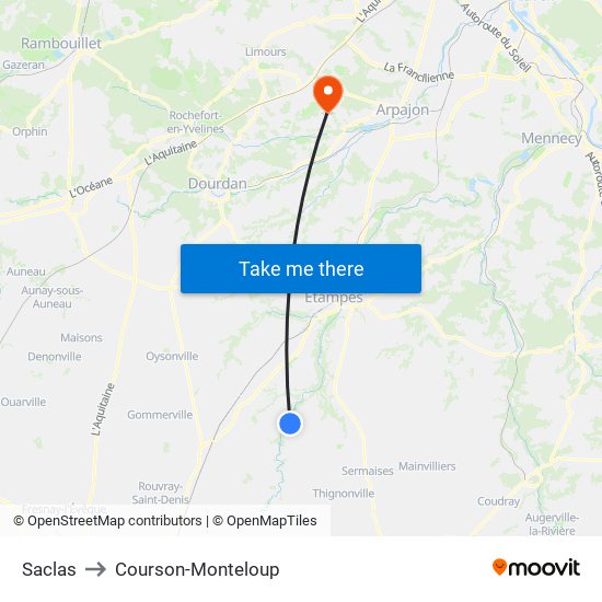 Saclas to Courson-Monteloup map