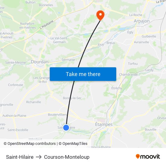 Saint-Hilaire to Courson-Monteloup map
