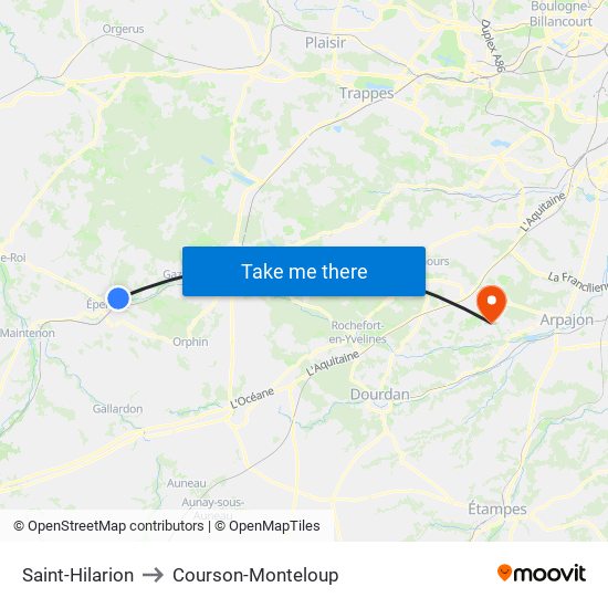 Saint-Hilarion to Courson-Monteloup map