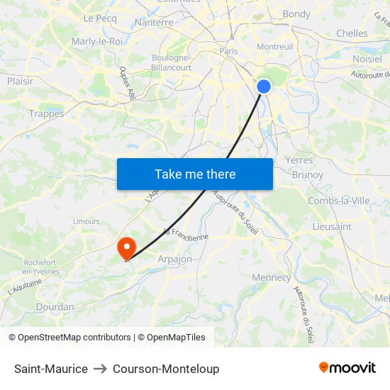 Saint-Maurice to Courson-Monteloup map
