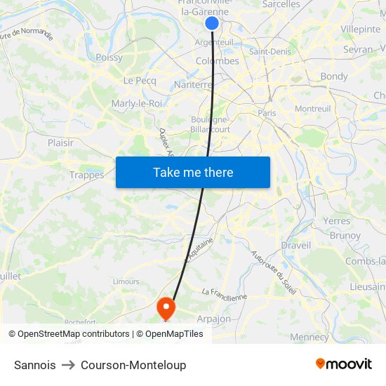 Sannois to Courson-Monteloup map