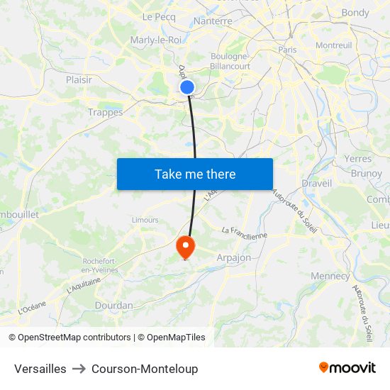 Versailles to Courson-Monteloup map