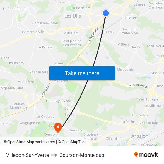 Villebon-Sur-Yvette to Courson-Monteloup map