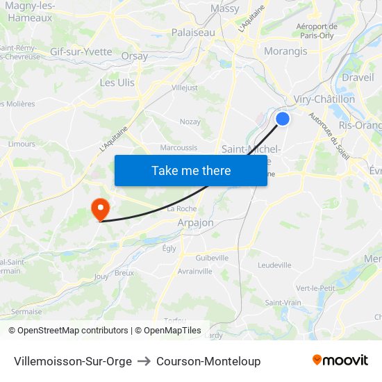 Villemoisson-Sur-Orge to Courson-Monteloup map