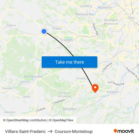 Villiers-Saint-Frederic to Courson-Monteloup map