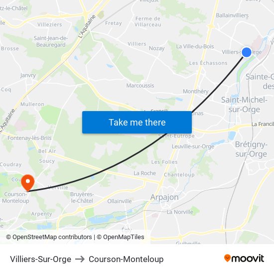 Villiers-Sur-Orge to Courson-Monteloup map