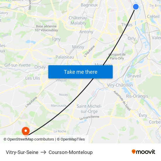 Vitry-Sur-Seine to Courson-Monteloup map