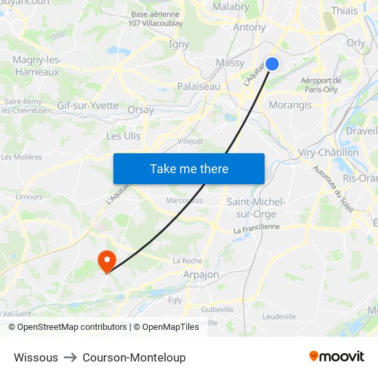 Wissous to Courson-Monteloup map