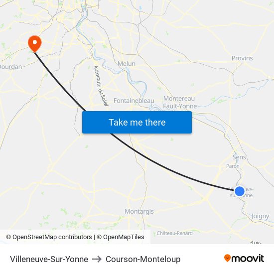 Villeneuve-Sur-Yonne to Courson-Monteloup map