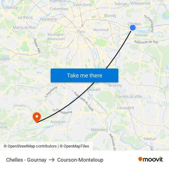 Chelles - Gournay to Courson-Monteloup map