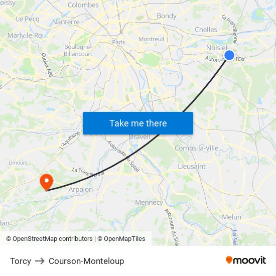 Torcy to Courson-Monteloup map