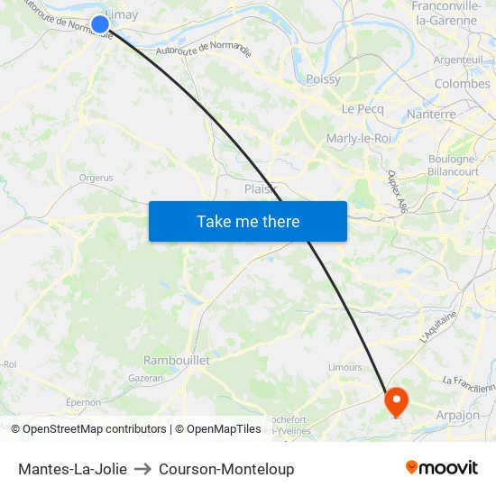 Mantes-La-Jolie to Courson-Monteloup map