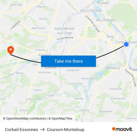 Corbeil-Essonnes to Courson-Monteloup map