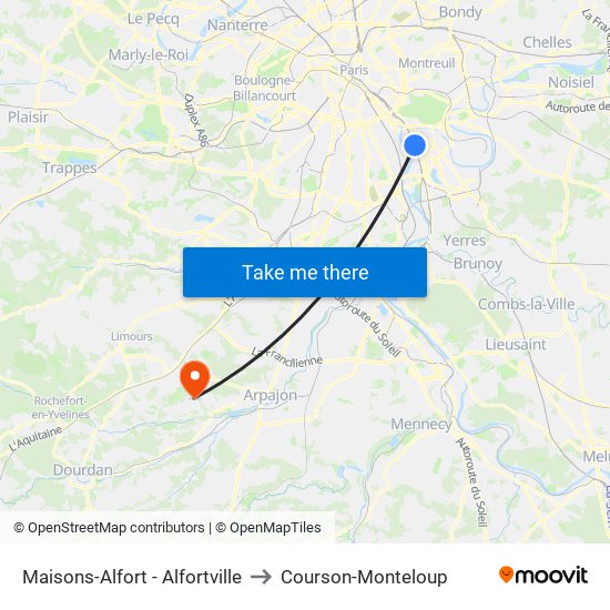 Maisons-Alfort - Alfortville to Courson-Monteloup map