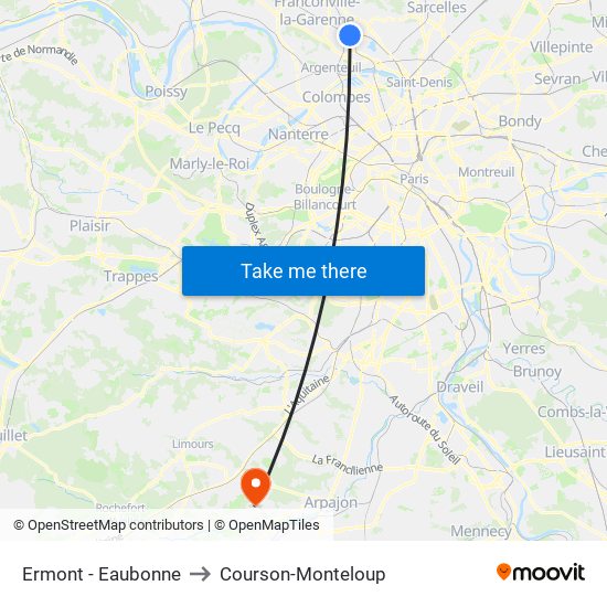 Ermont - Eaubonne to Courson-Monteloup map