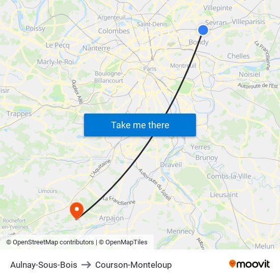 Aulnay-Sous-Bois to Courson-Monteloup map