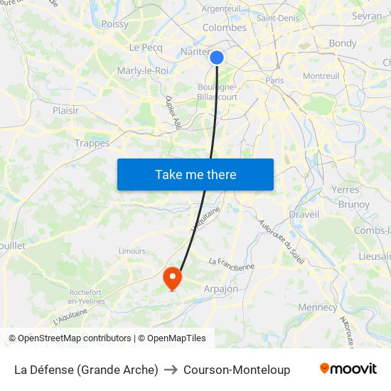 La Défense (Grande Arche) to Courson-Monteloup map