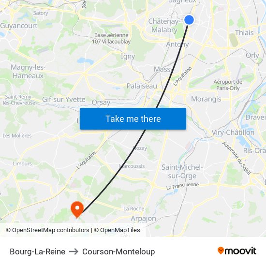 Bourg-La-Reine to Courson-Monteloup map