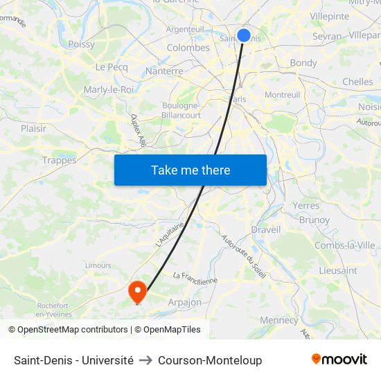 Saint-Denis - Université to Courson-Monteloup map