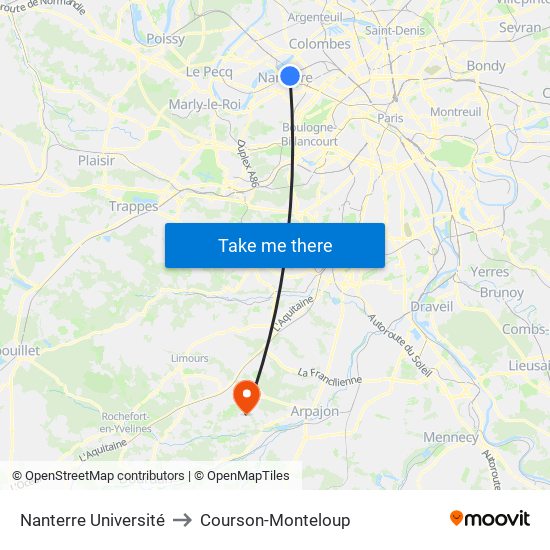 Nanterre Université to Courson-Monteloup map