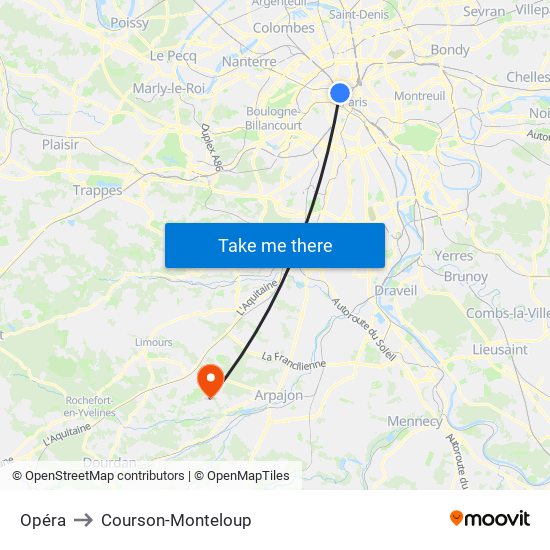 Opéra to Courson-Monteloup map