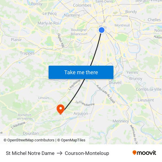 St Michel Notre Dame to Courson-Monteloup map