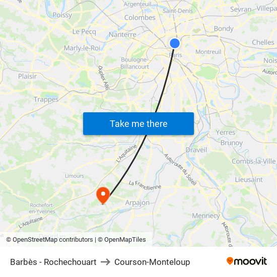 Barbès - Rochechouart to Courson-Monteloup map