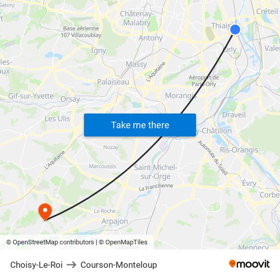Choisy-Le-Roi to Courson-Monteloup map