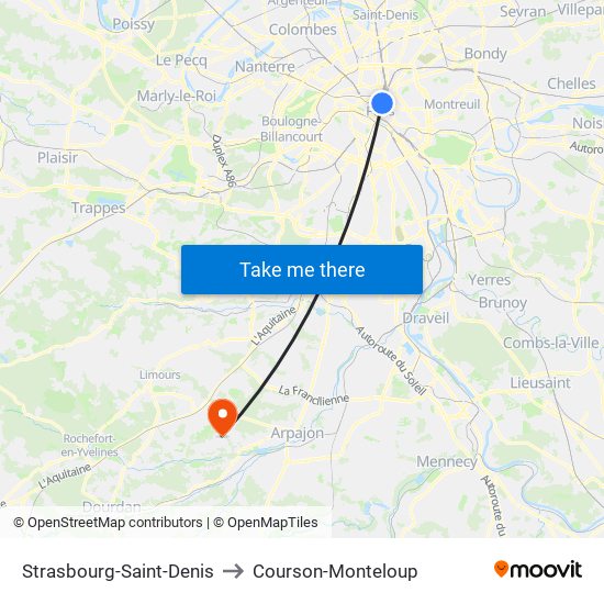 Strasbourg-Saint-Denis to Courson-Monteloup map