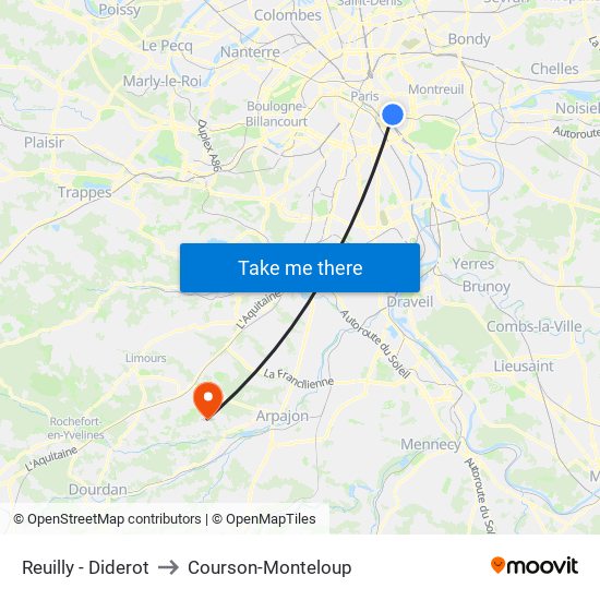 Reuilly - Diderot to Courson-Monteloup map