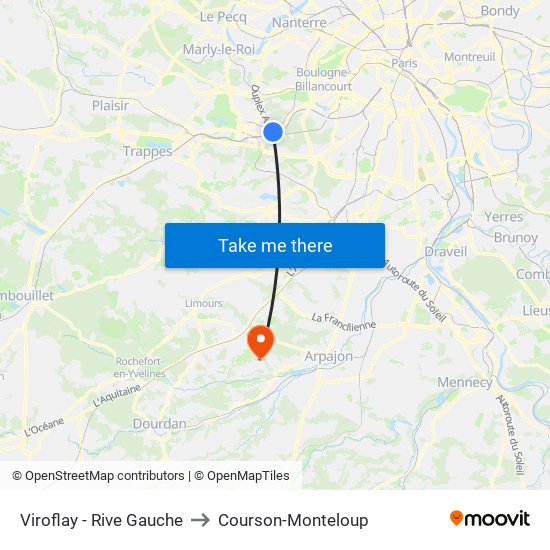 Viroflay - Rive Gauche to Courson-Monteloup map