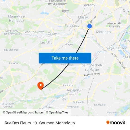 Rue Des Fleurs to Courson-Monteloup map