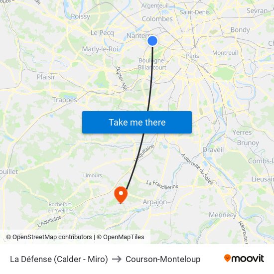 La Défense (Calder - Miro) to Courson-Monteloup map