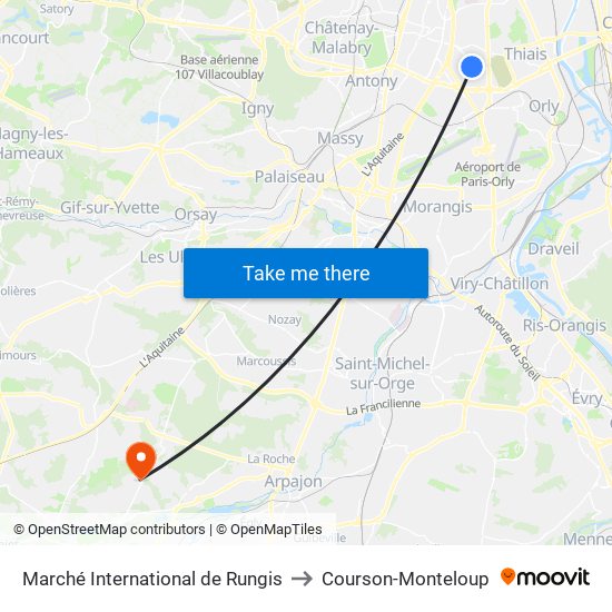 Marché International de Rungis to Courson-Monteloup map