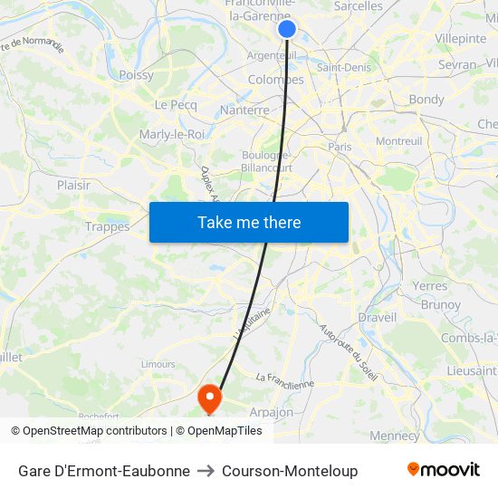 Gare D'Ermont-Eaubonne to Courson-Monteloup map