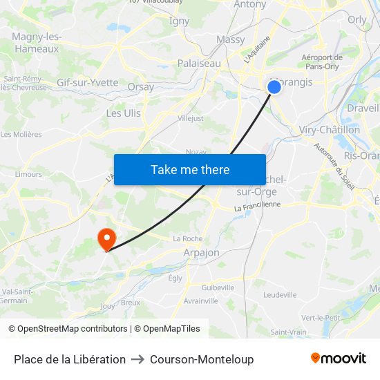 Place de la Libération to Courson-Monteloup map