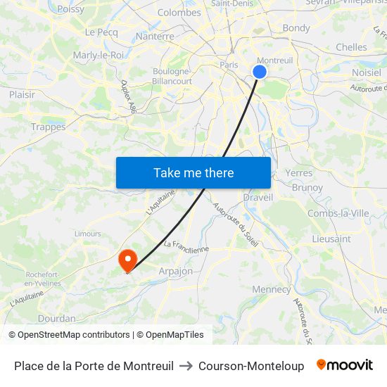 Place de la Porte de Montreuil to Courson-Monteloup map