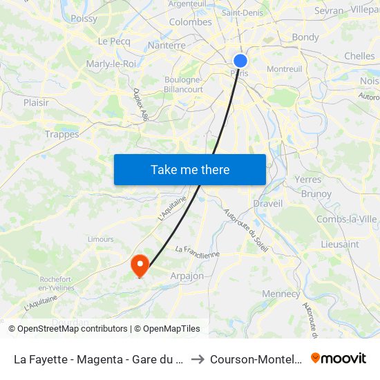 La Fayette - Magenta - Gare du Nord to Courson-Monteloup map