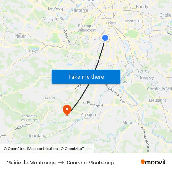 Mairie de Montrouge to Courson-Monteloup map