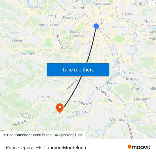 Paris - Opéra to Courson-Monteloup map