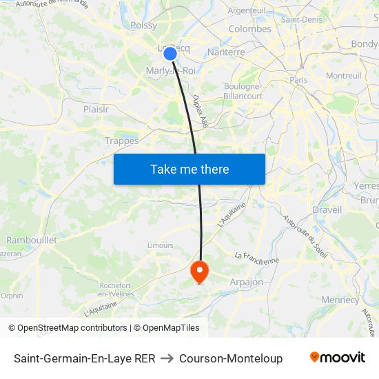 Saint-Germain-En-Laye RER to Courson-Monteloup map